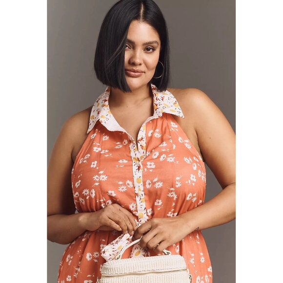 NWT Size M- Maeve 100% Cotton Floral Halter Godet Midi Shirt Dress (NWT US $188) - Picture 6 of 16